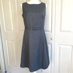 “346” Brooks Brothers 100% Wool Grey Business Sleeveless Belted Midi Dress S 8